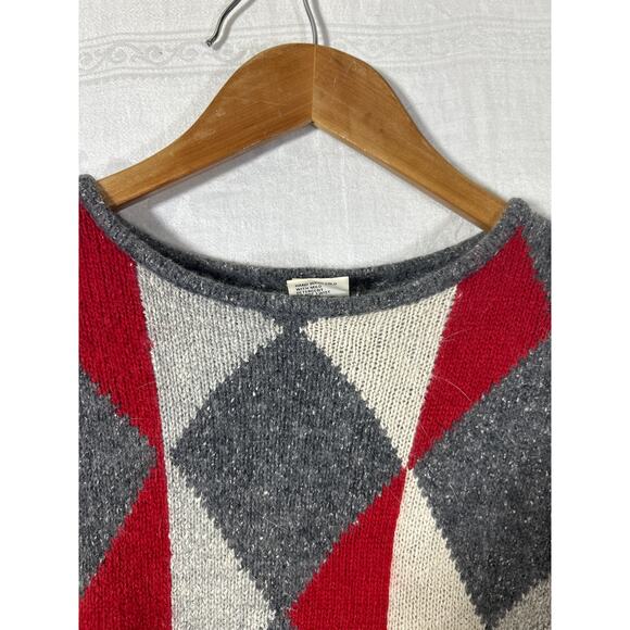 Vintage Sweater Large Gray Red Argyle Silk Angora Lambswool - Picture 7 of 12